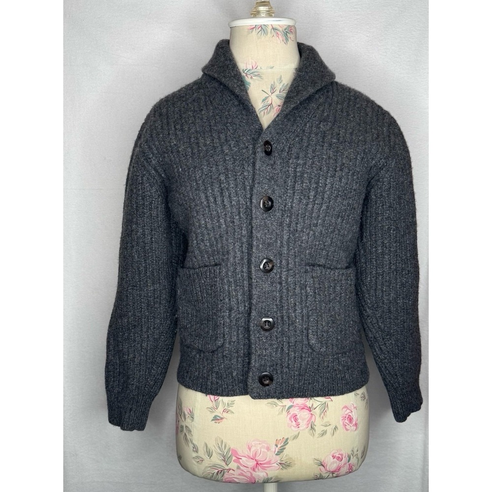 L.L.Bean Lambswool Shawl Collar Cardigan Sweater Gray Button Front S Cottagecore